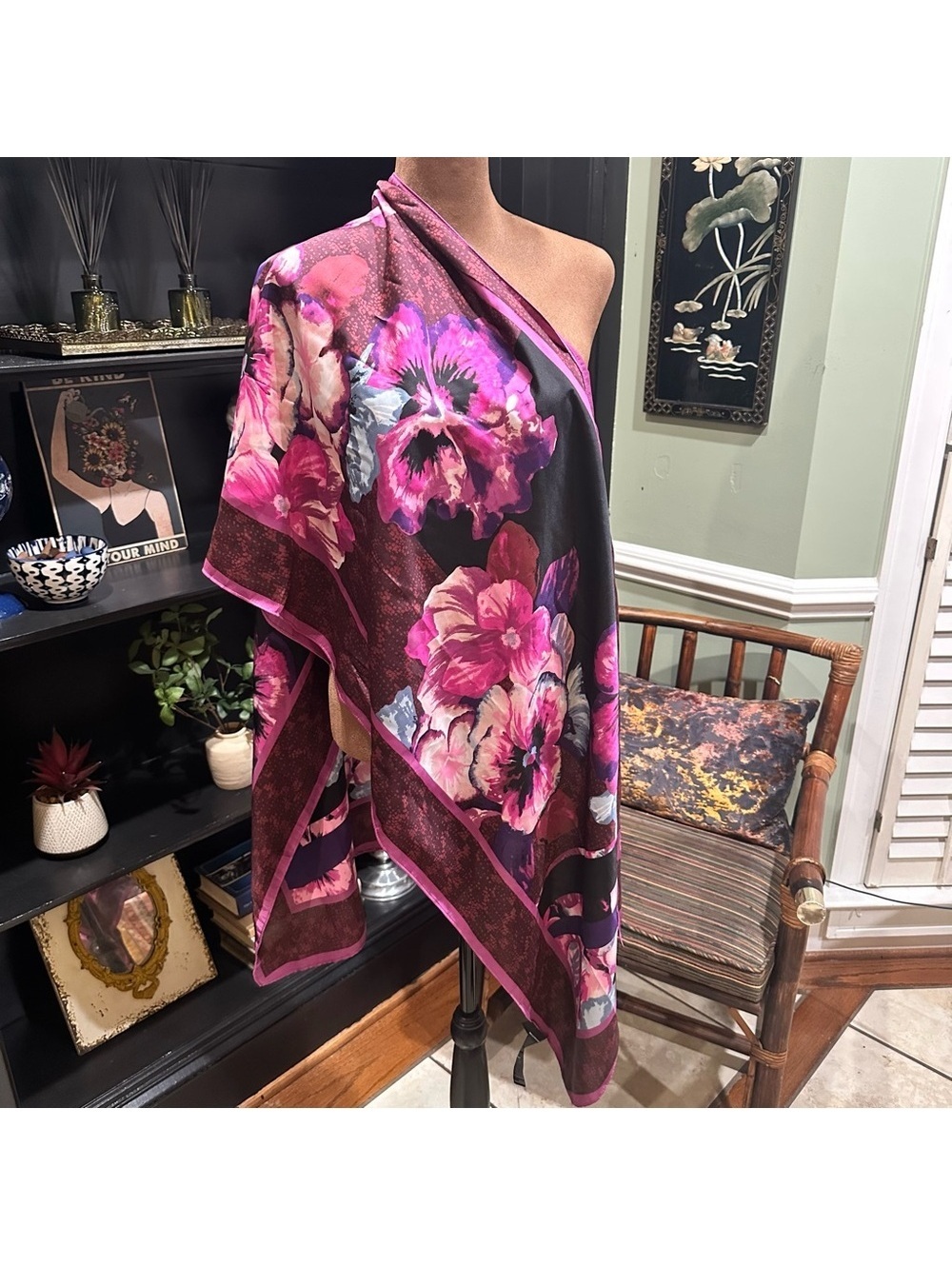 White House Black Market Viola Oblong Scarf – OS – Cabernet Satin